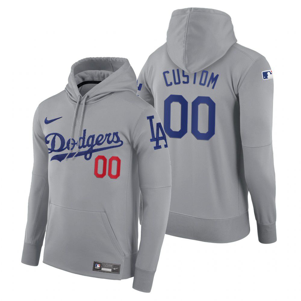 Men Los Angeles Dodgers #00 Custom gray road hoodie 2021 MLB Nike Jerseys